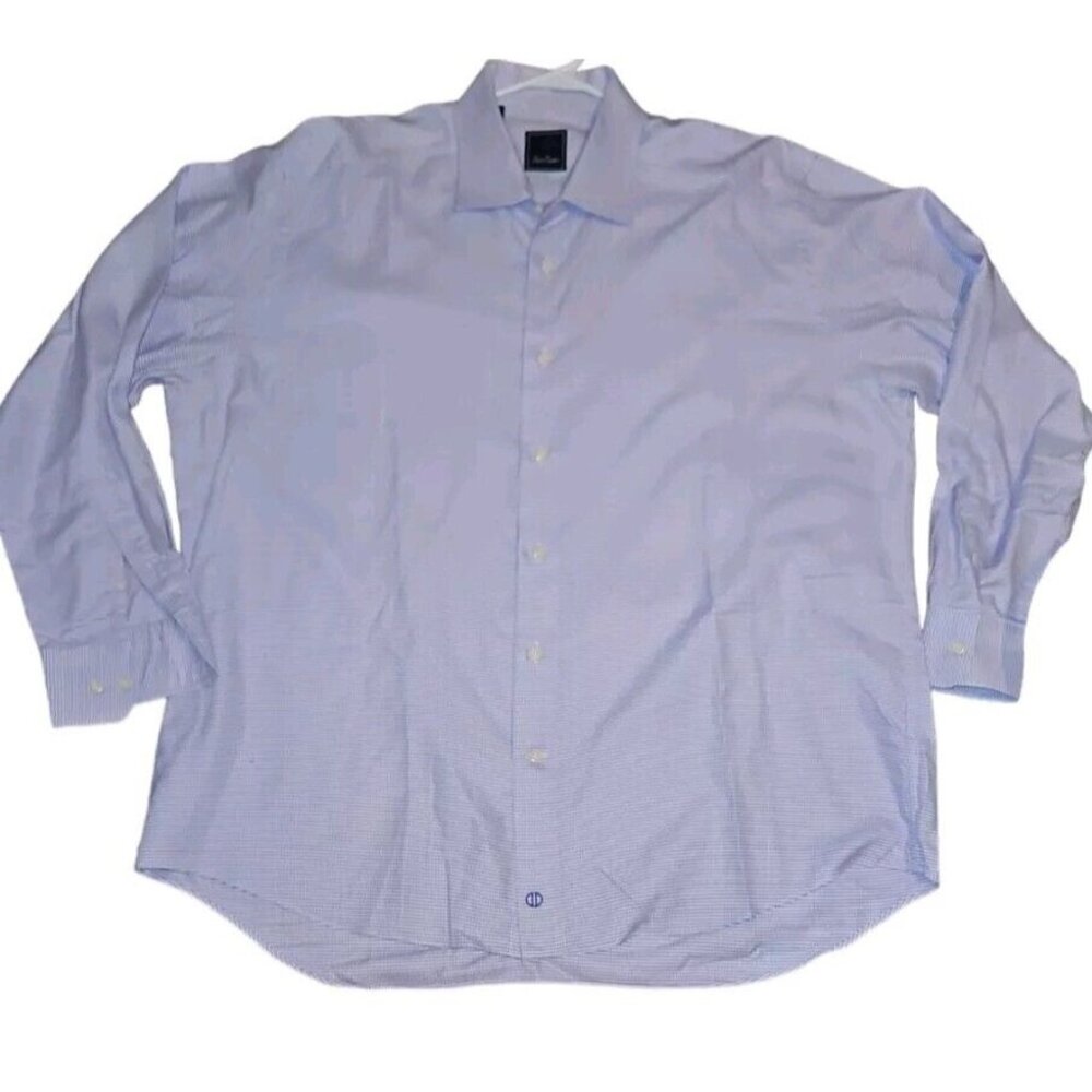 David Donahue Dress Shirt Mens 18 34/35 Regular Purple White Geometric Cotton